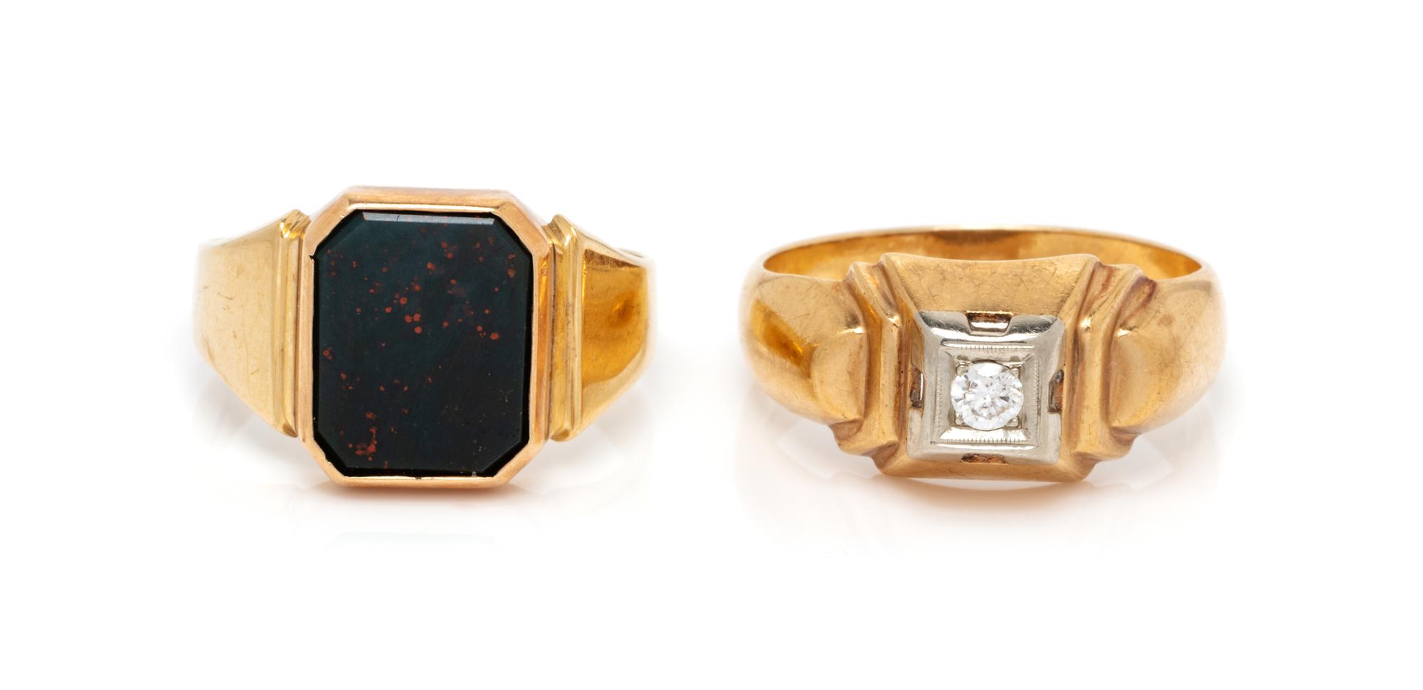 A Collection of Yellow Gold and Gemstone Rings,