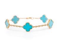 VAN CLEEF & ARPELS, YELLOW GOLD AND TURQUOISE 'ALHAMBRA' BRACELET