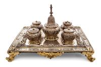 An Italian Silver and Silver-Gilt Standish, Mark of Geronimo di Benedetto, Naples, 1733, rectangular, fitted for five jars, the center