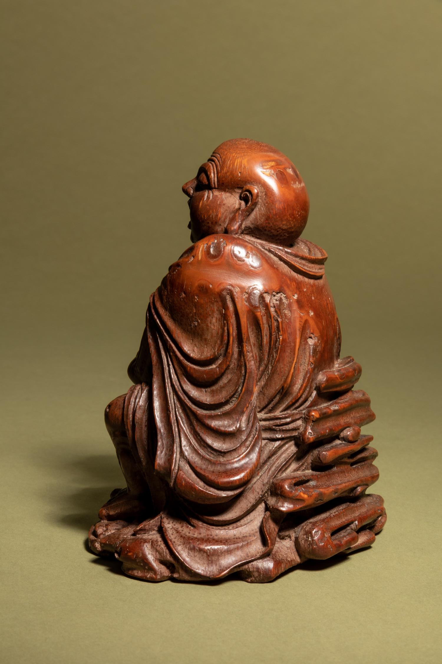 A Carved Bamboo Figure of Yawning Luohan, Pantha the Elder