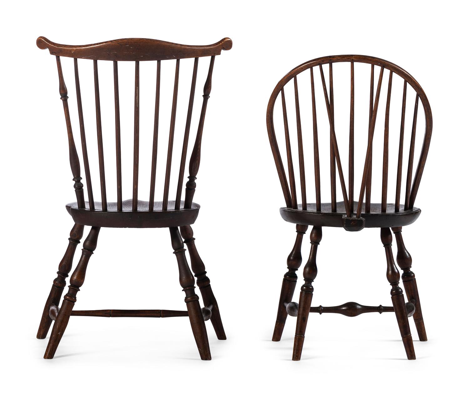 Two Windsor Side Chairs and a Gothic Revival Armchair