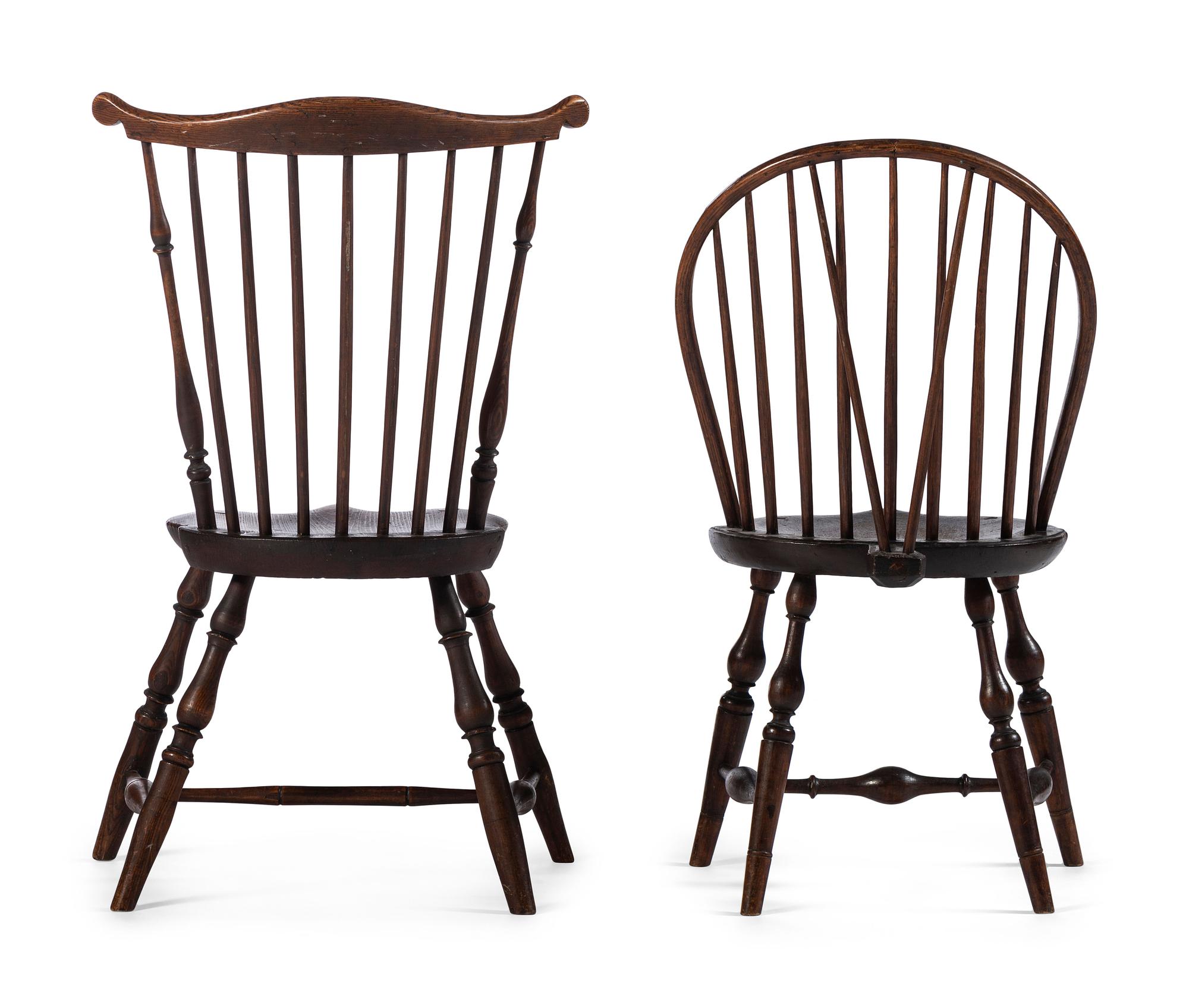 Two Windsor Side Chairs and a Gothic Revival Armchair