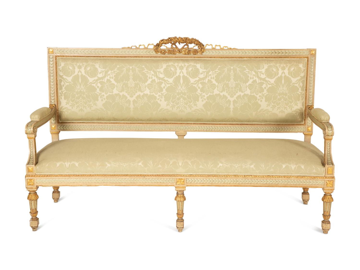 A Six-Piece Louis XIV Style Painted and Parcel Gilt Parlor Suite — 19th/20th Century