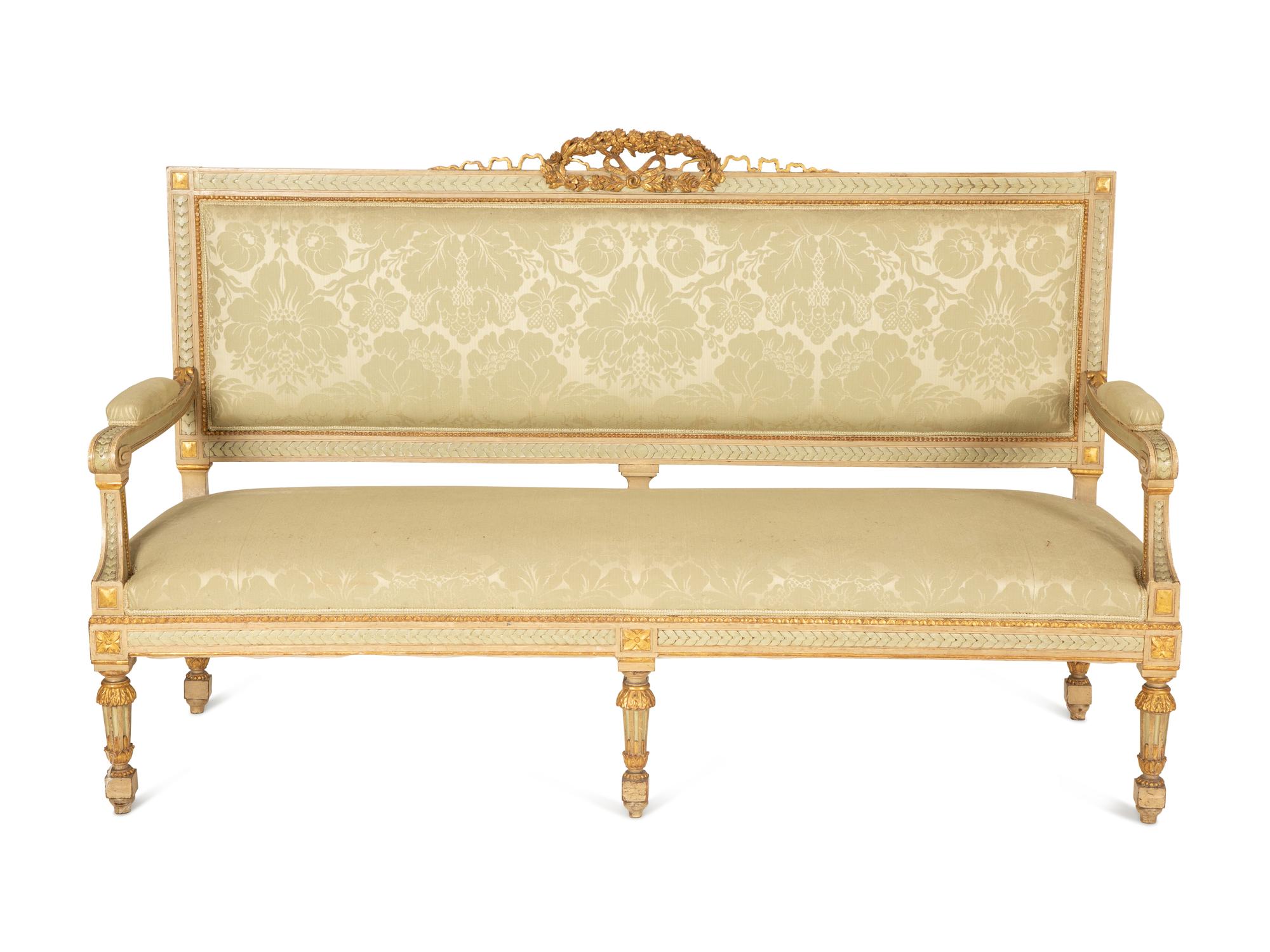 A Six-Piece Louis XIV Style Painted and Parcel Gilt Parlor Suite — 19th/20th Century