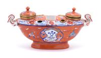 A French Chinese Export Style Porcelain Inkstand — RETAILED BY OVINGTON, NEW YORK, EARLY 20TH CENTURY