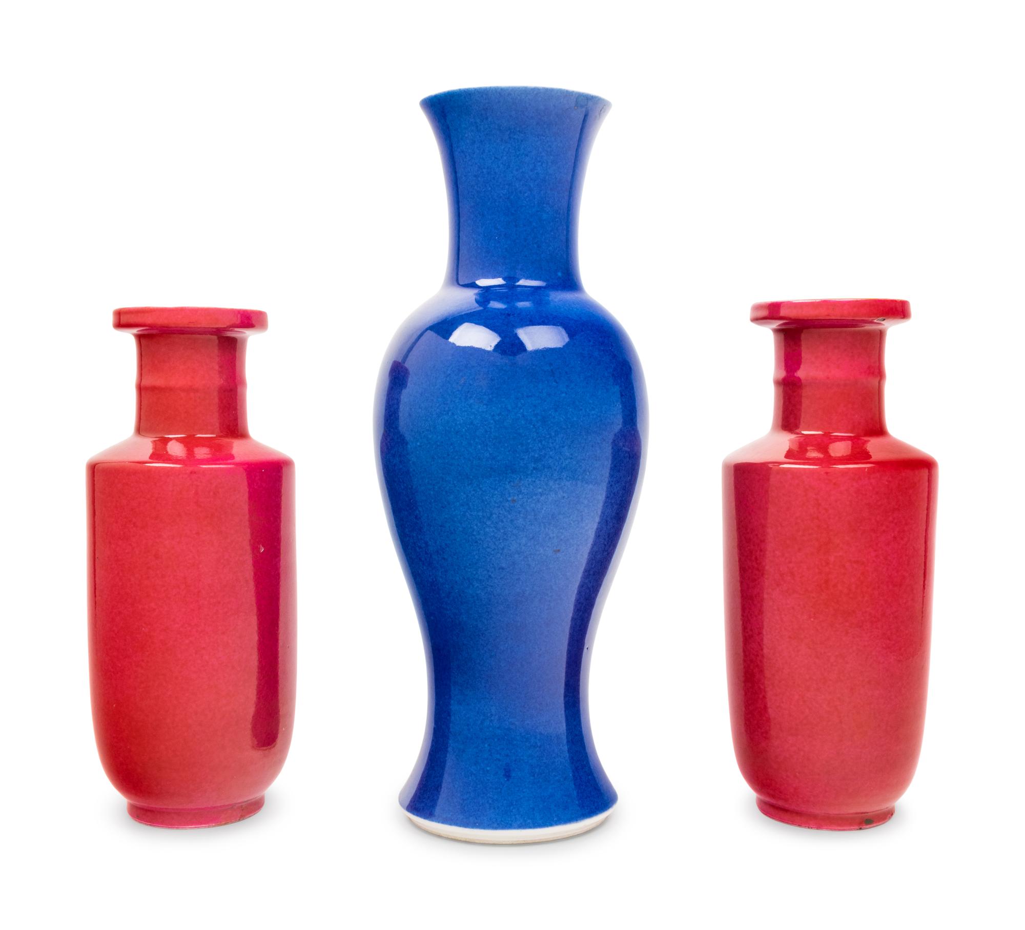 Three Chinese Monochrome Glazed Porcelain Vases