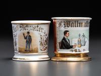 Two Porcelain Occupational Shaving Mugs of Libational Interest