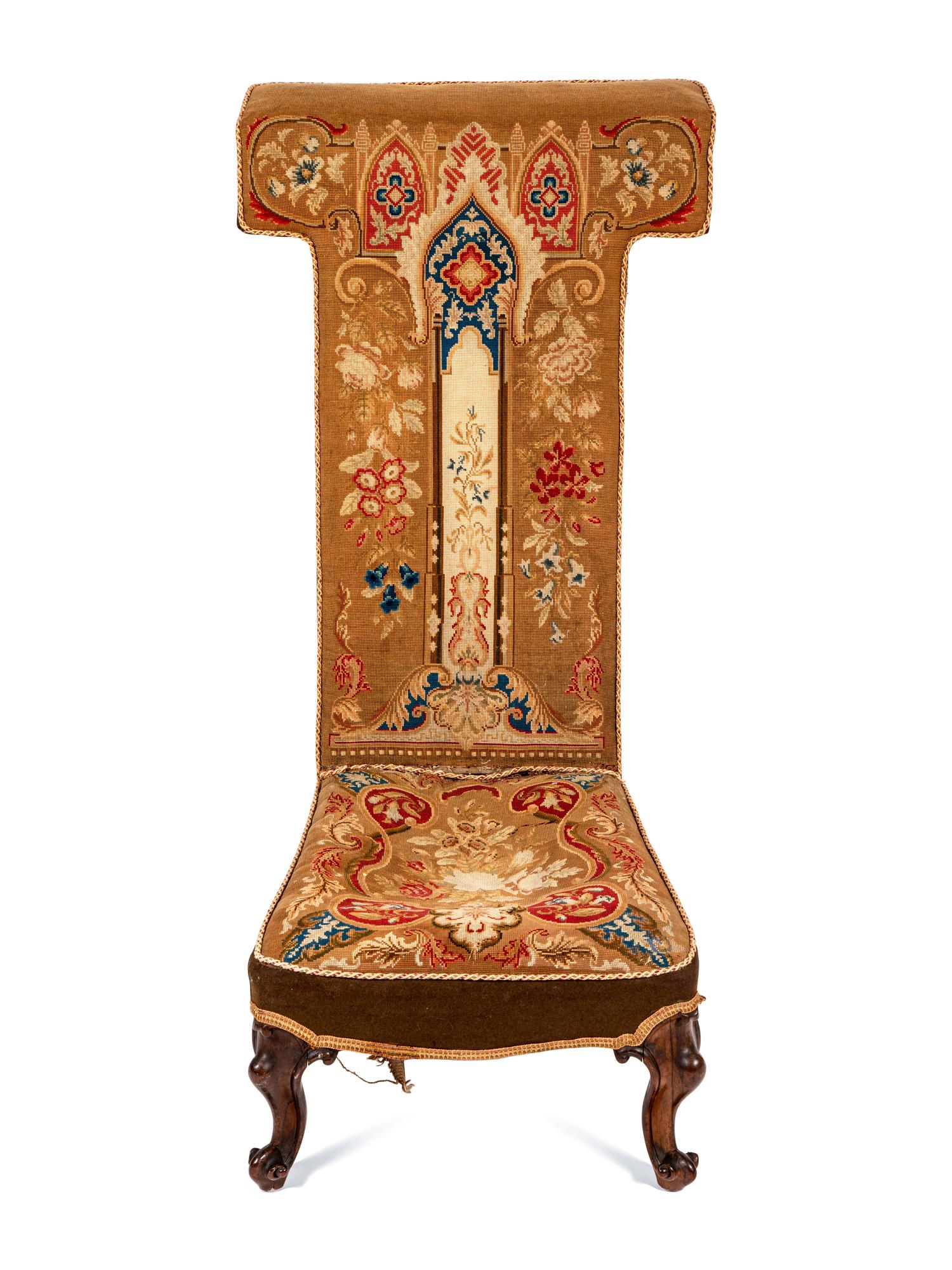 A Victorian Needlepoint-Upholstered Rosewood Prie-Dieu