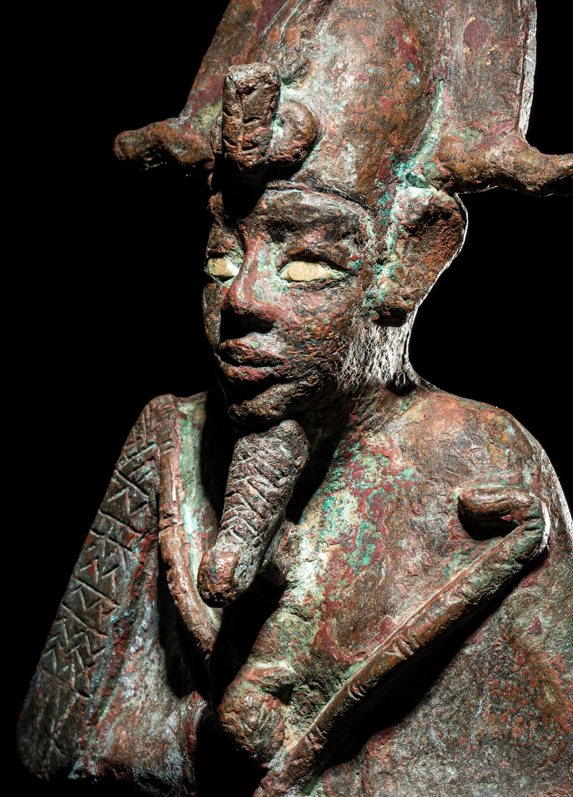 A Large Egyptian Bronze Osiris with Inlaid Eyes