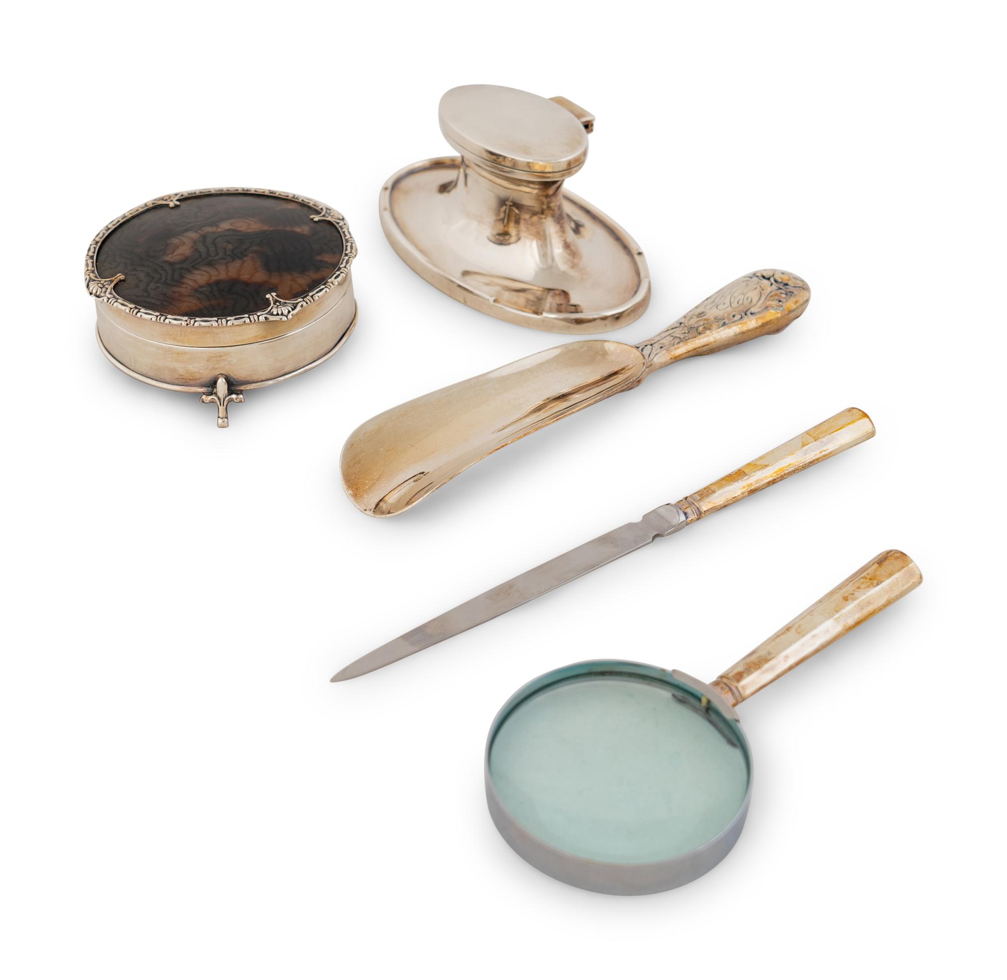 A Group of Five English Silver Desk Articles — 20TH CENTURY