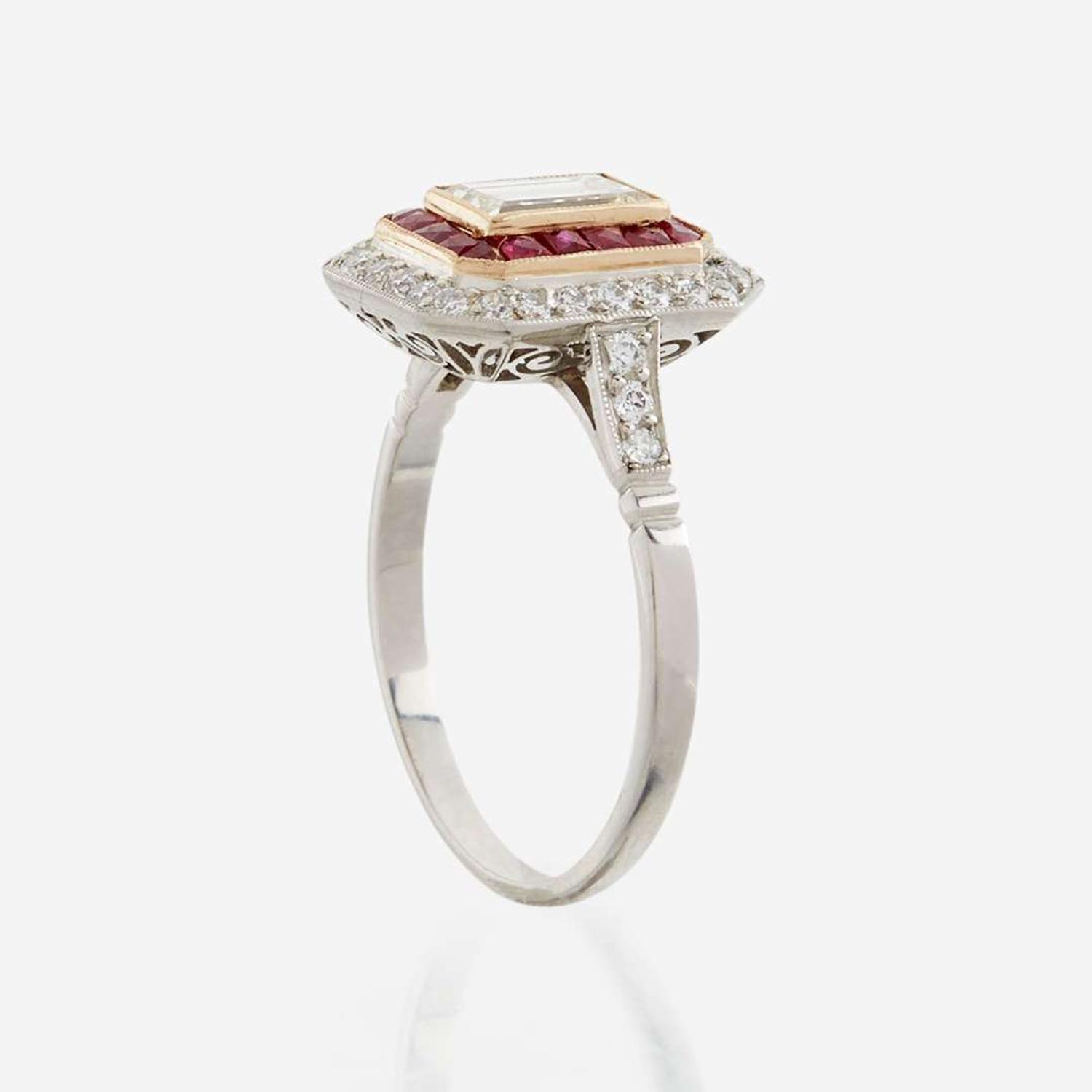 A diamond, ruby, and platinum ring