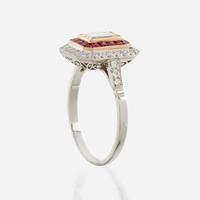 A diamond, ruby, and platinum ring