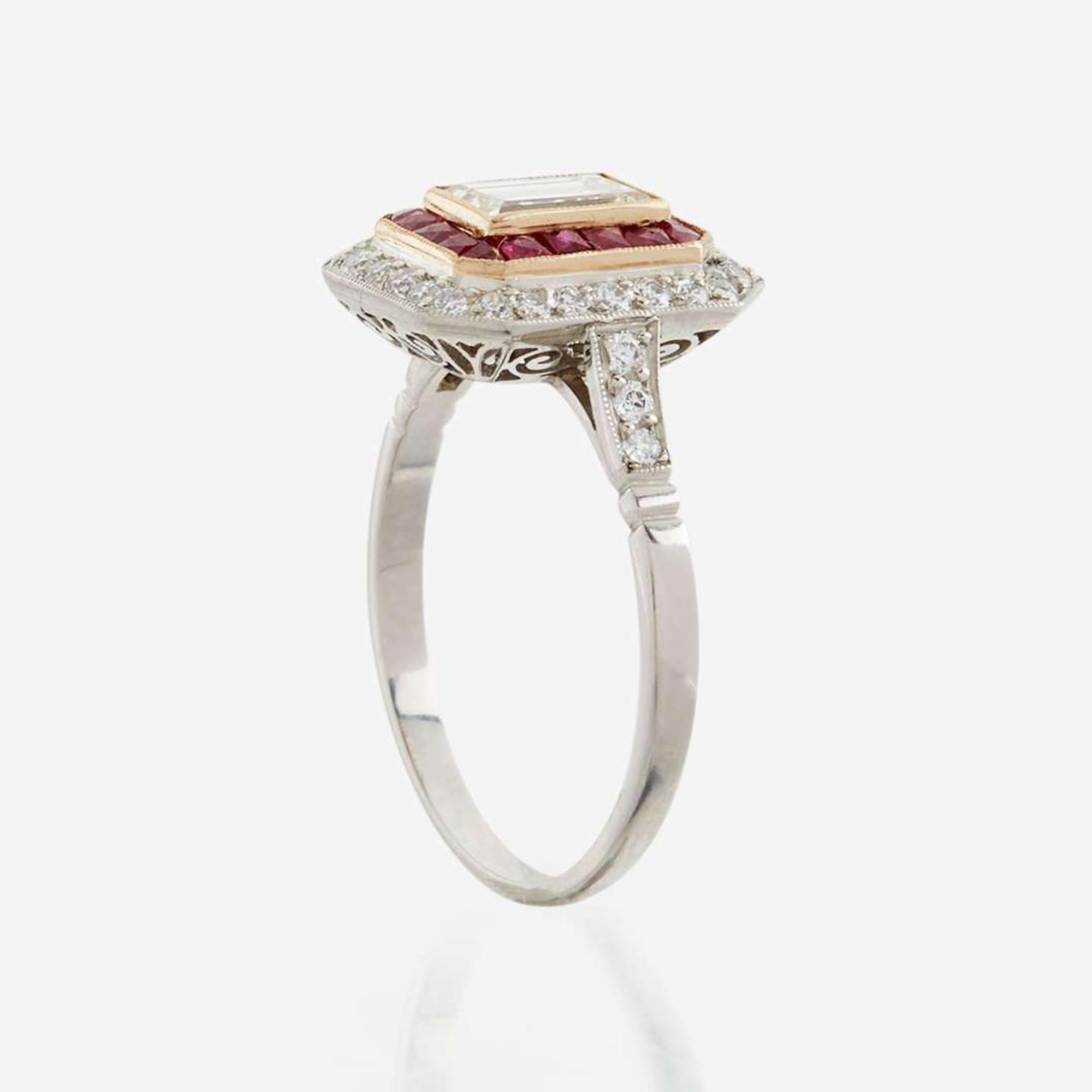 A diamond, ruby, and platinum ring