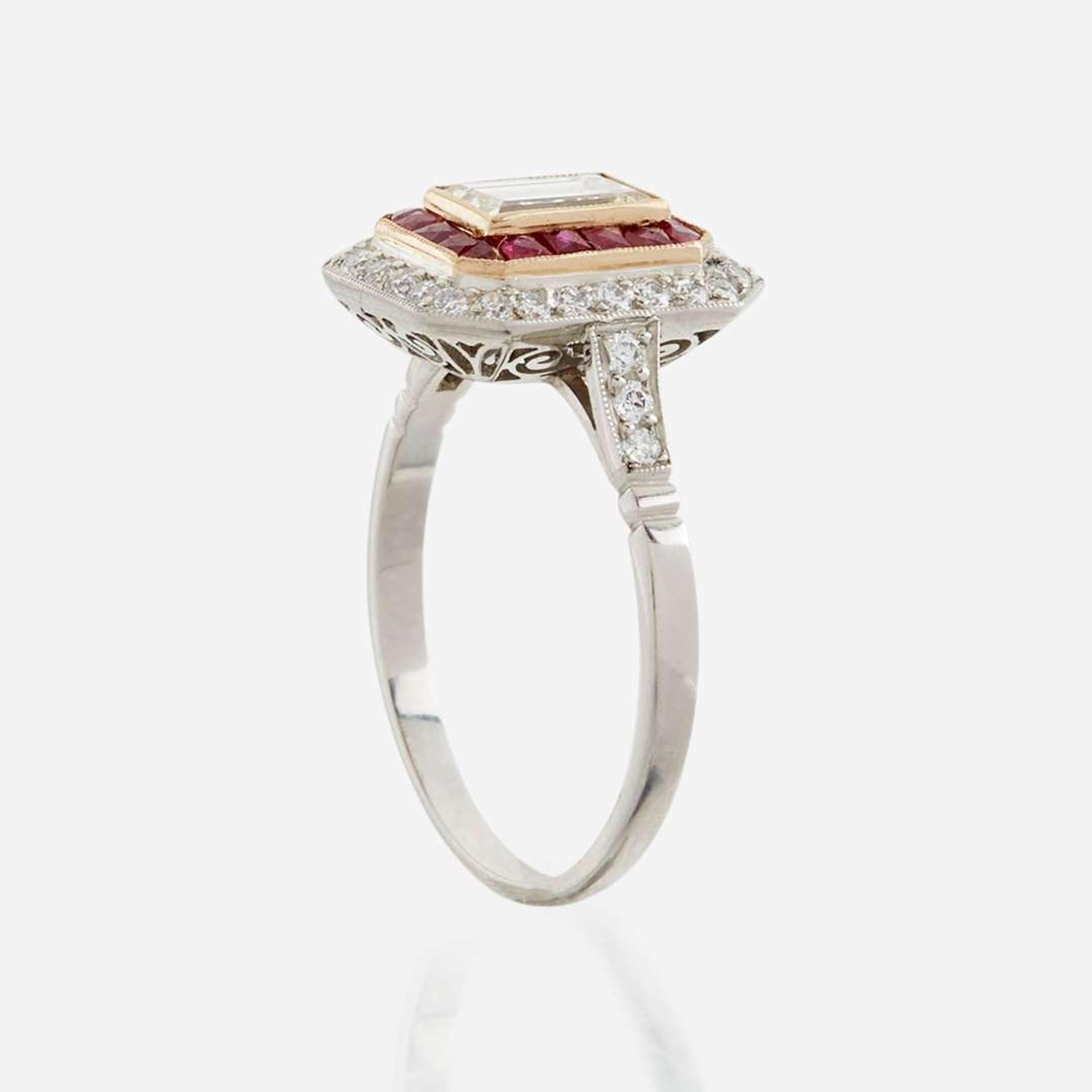 A diamond, ruby, and platinum ring
