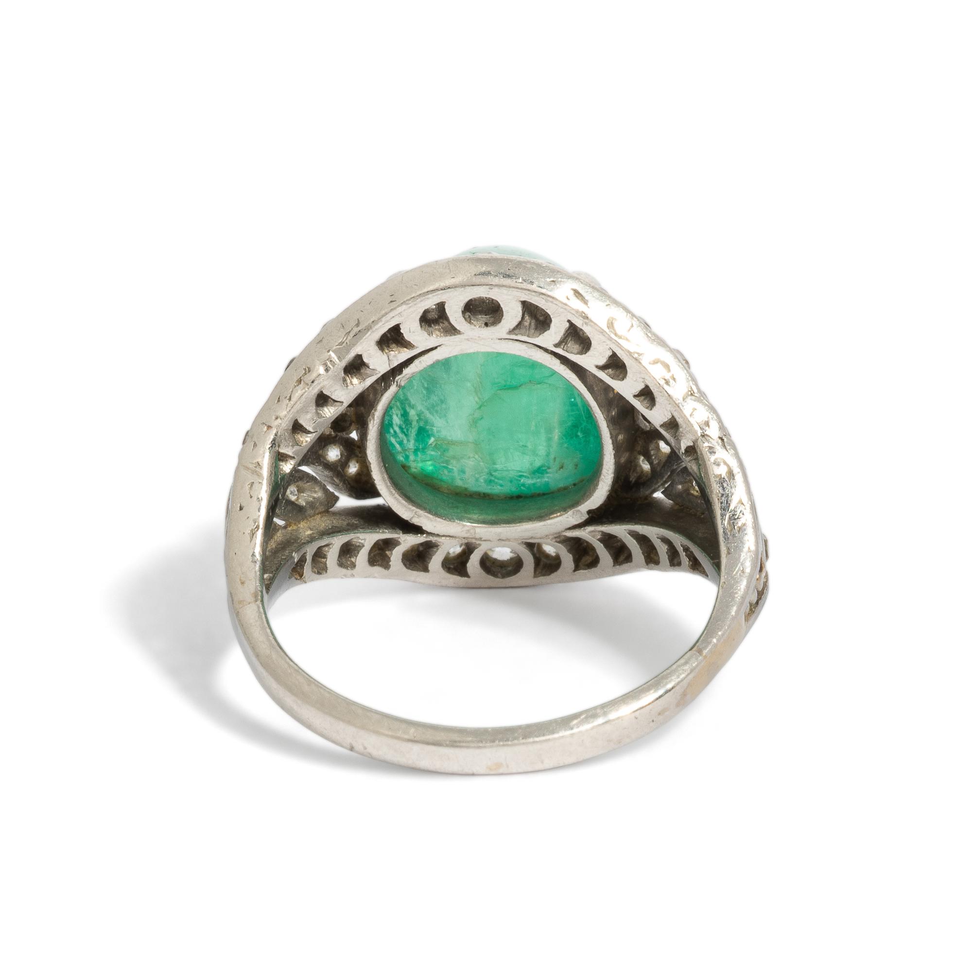 ART DECO, EMERALD, DIAMOND, AND PLATINUM RING