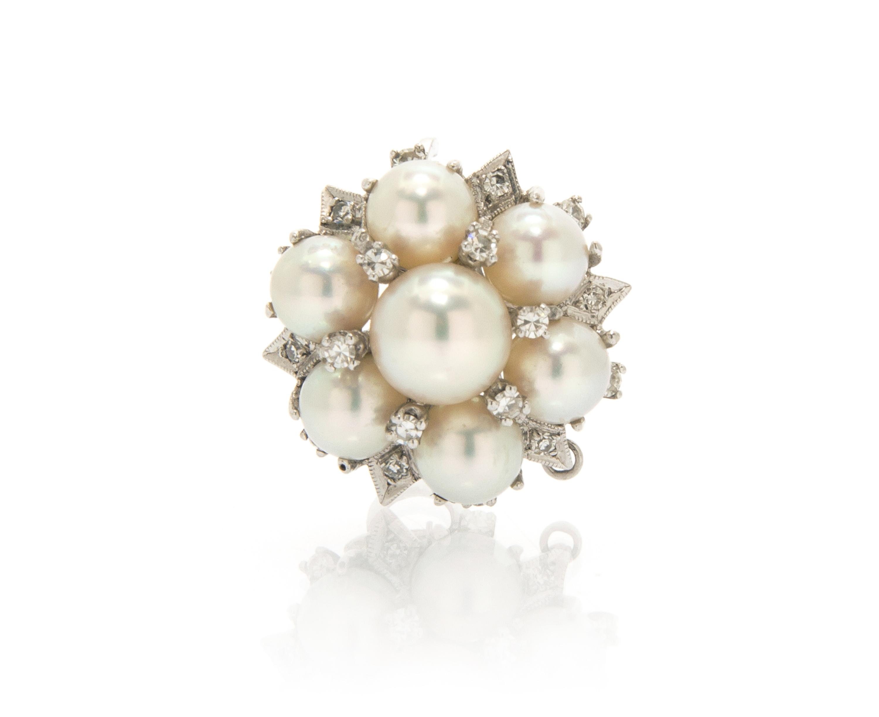 A 14 Karat White Gold, Cultured Pearl and Diamond Enhancer/Pendant, 4.80 dwts.