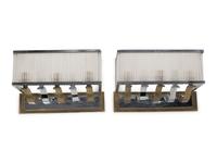 A Pair of French Chrome, Brass and Glass Five-Light Sconces
