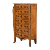 A Louis XV Style Gilt Metal Mounted Parquetry Marble-Top Semainier