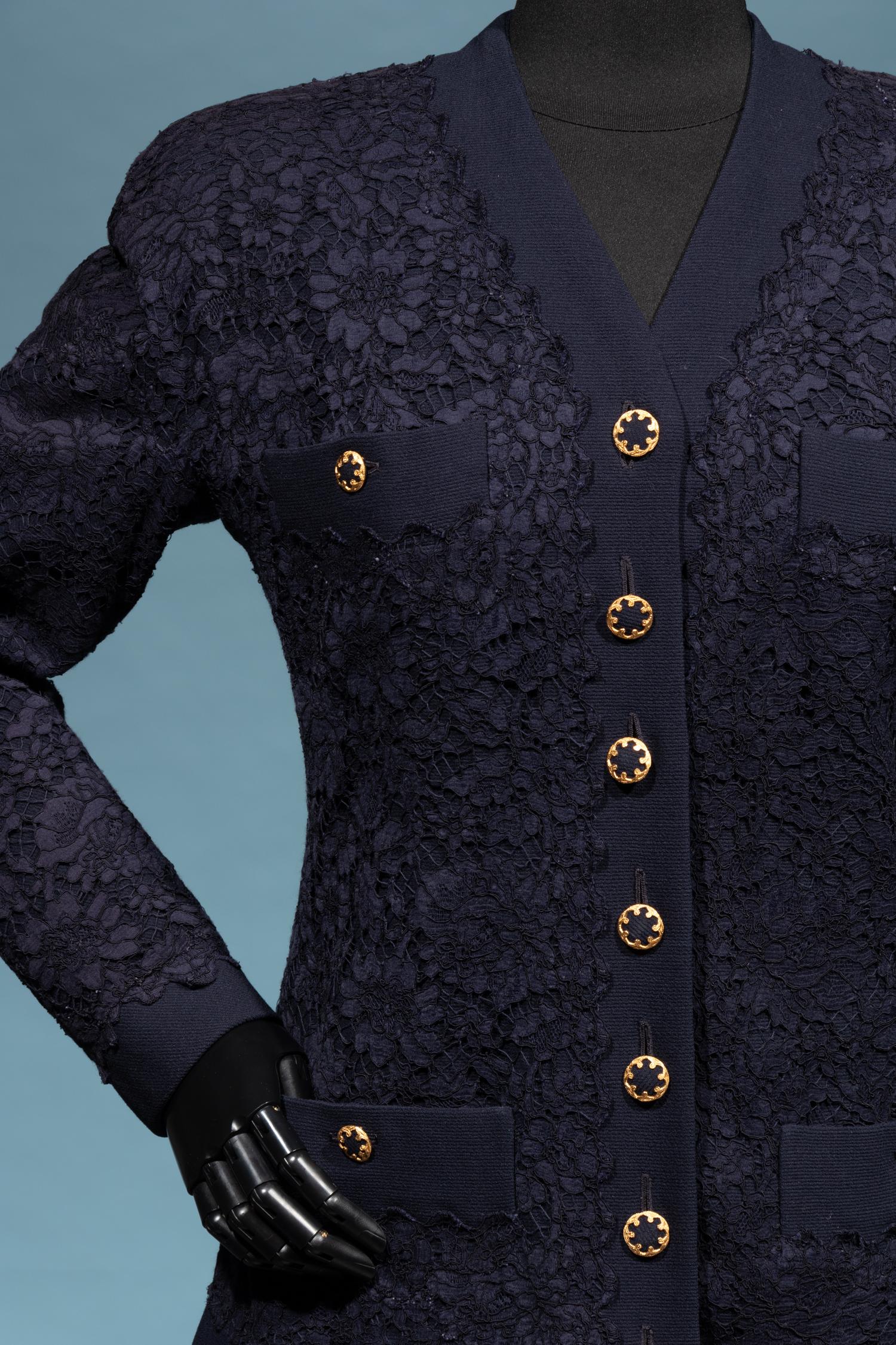 Chanel Haute Couture Navy Lace Skirt Suit, Spring/Summer 1988