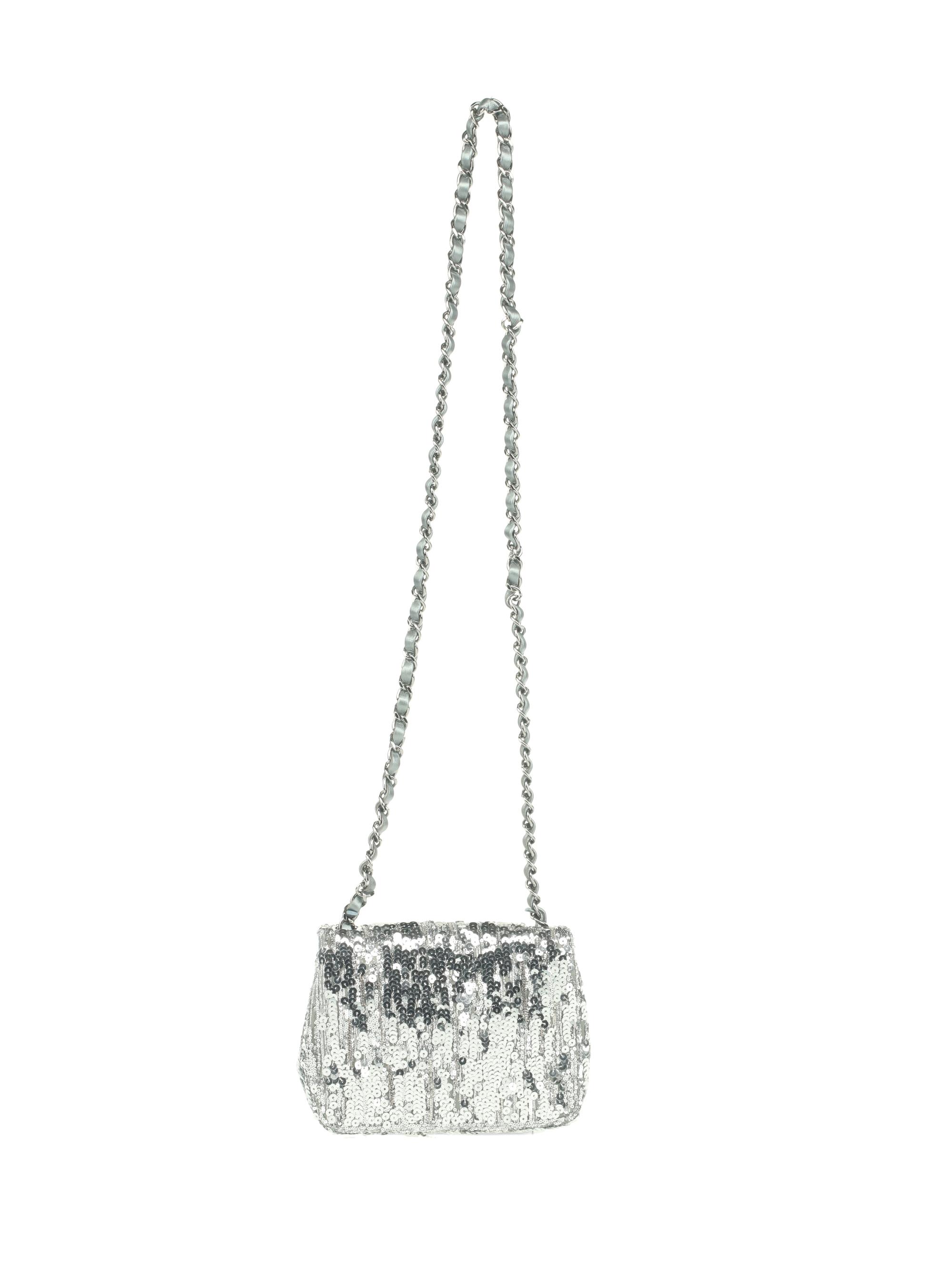 Chanel Silver Sequin Mini Flap Bag, 2020