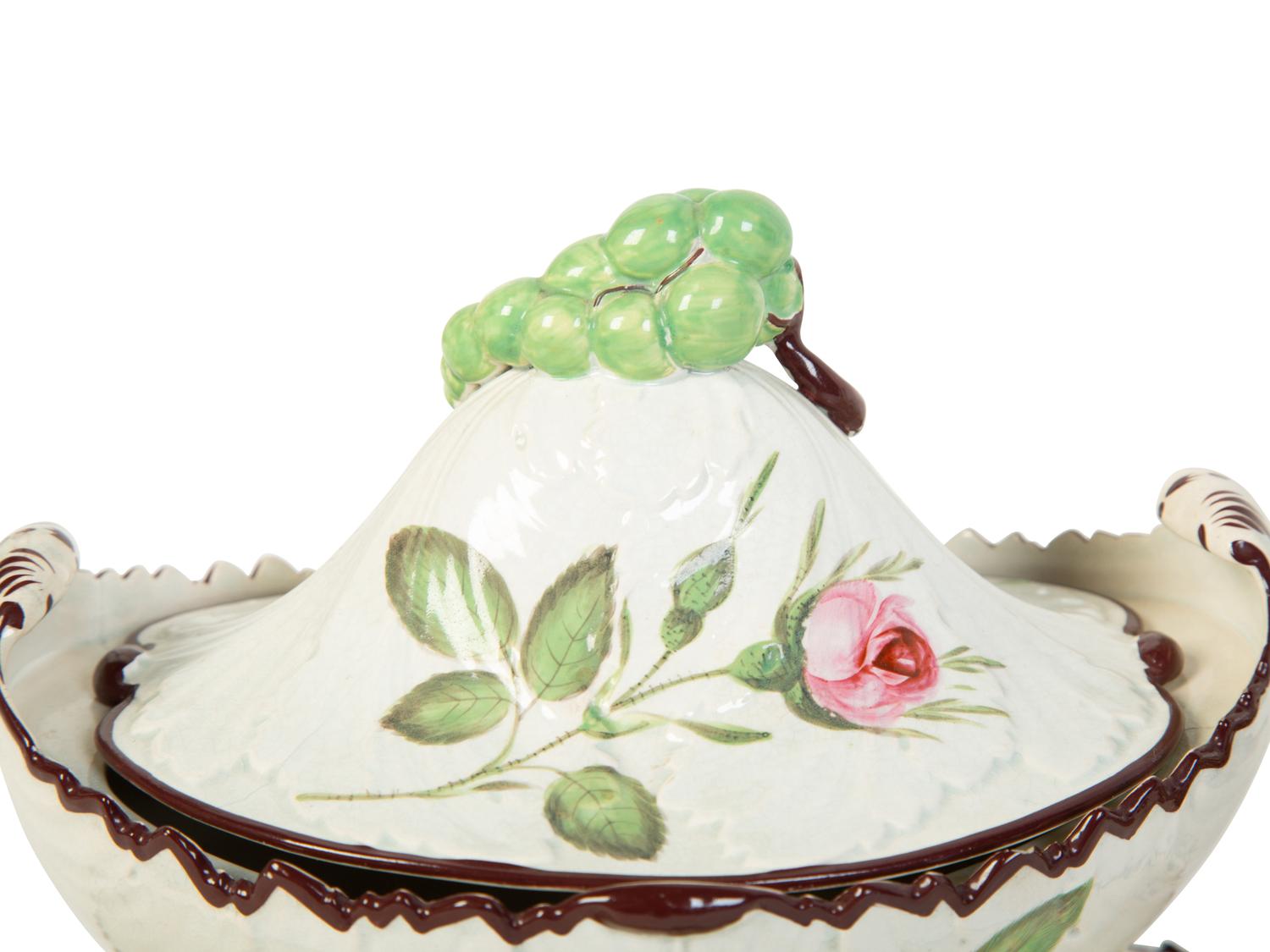 A Collection of English Davenport Soft Paste Porcelain Botanical Plates and Sauce Tureens — 18TH CENTURY