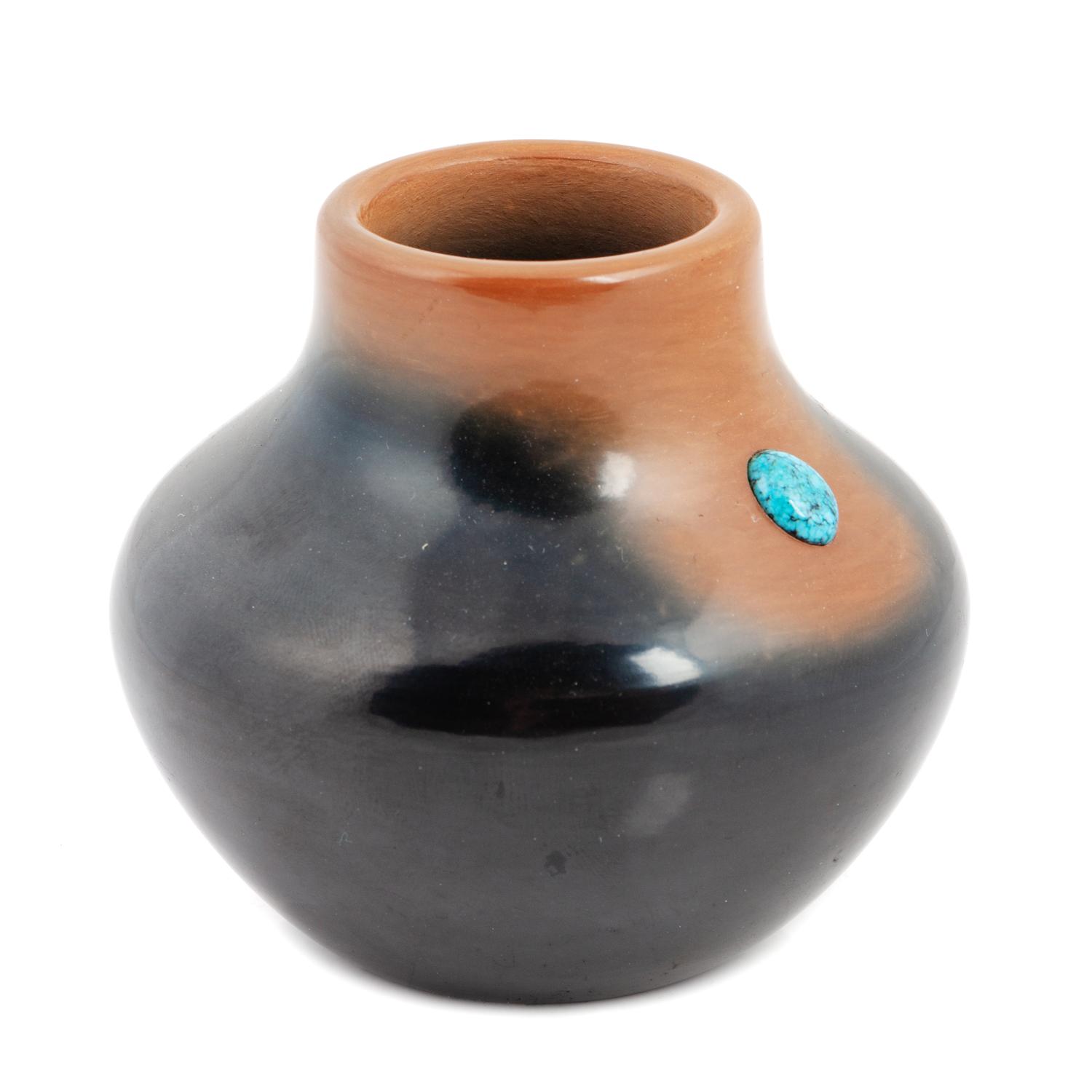 Two-toned Pottery Jar, with Turquoise Cabochon