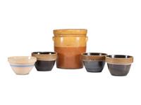 Seven Stoneware Vessels and a Six-Gallon Redware Crock