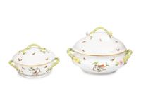 A Herend Rothschild Bird Porcelain Tureen and Covered Vegetable Dish