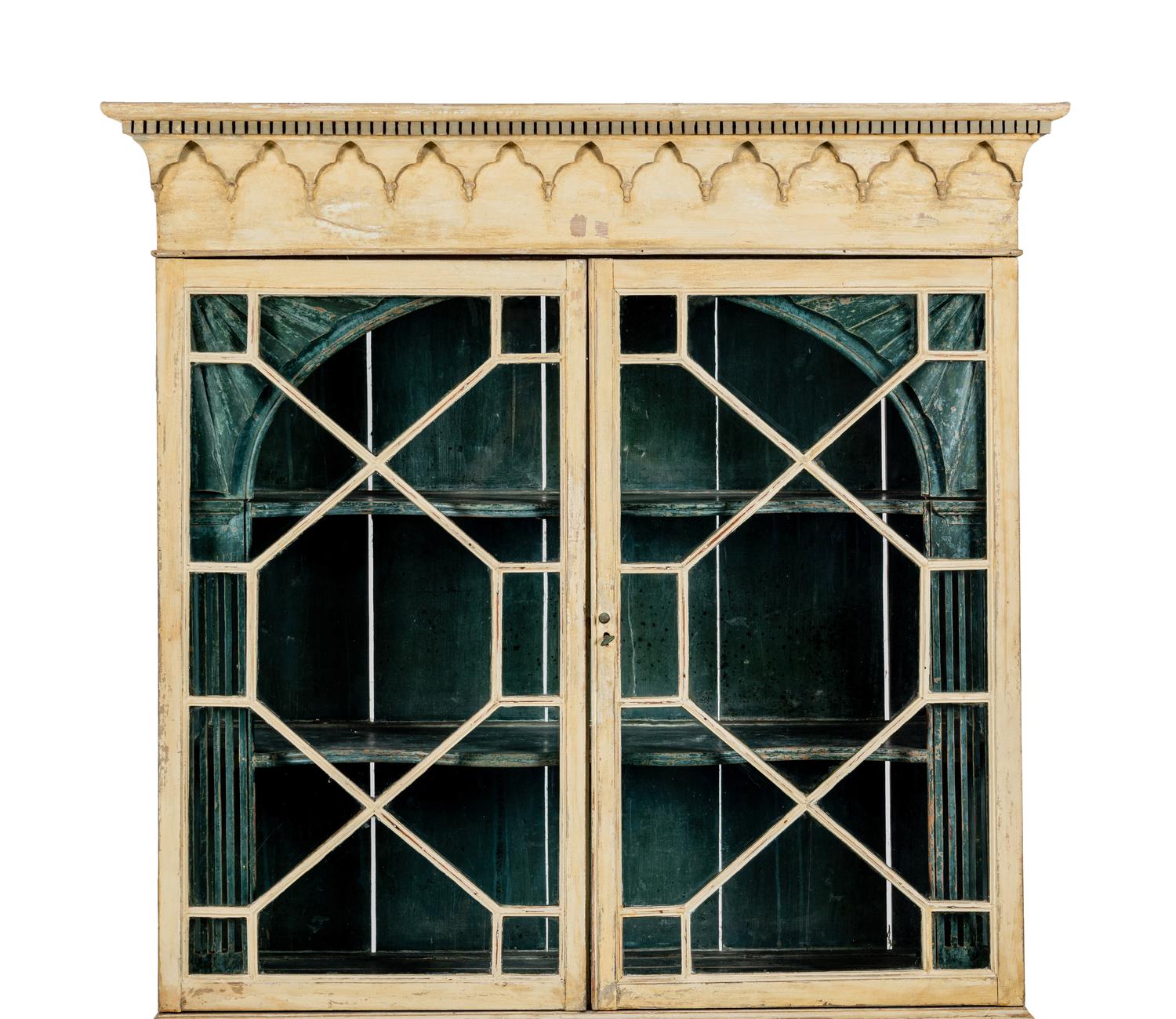A Late George III Ivory-Painted Vitrine-on-Cabinet