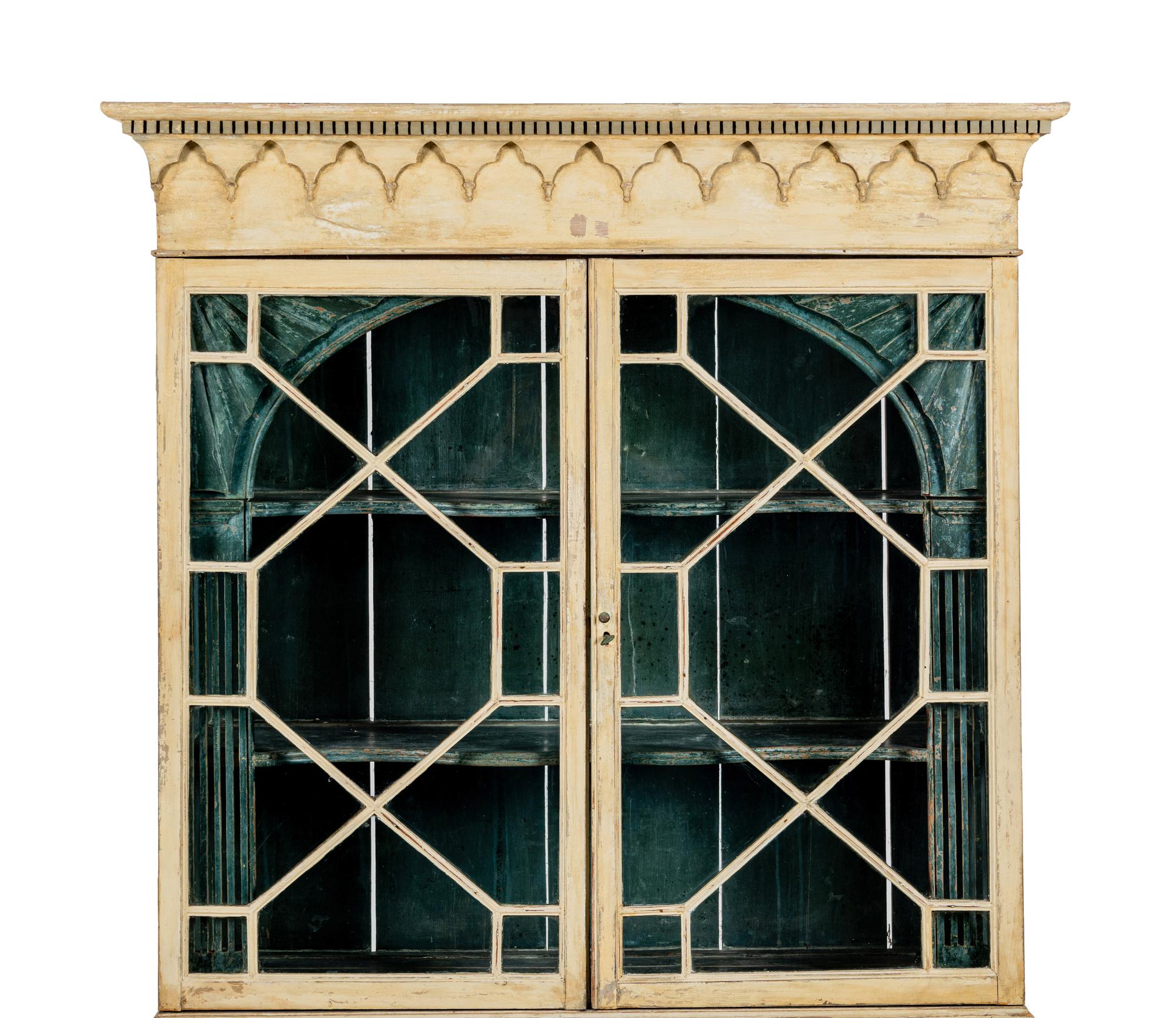 A Late George III Ivory-Painted Vitrine-on-Cabinet