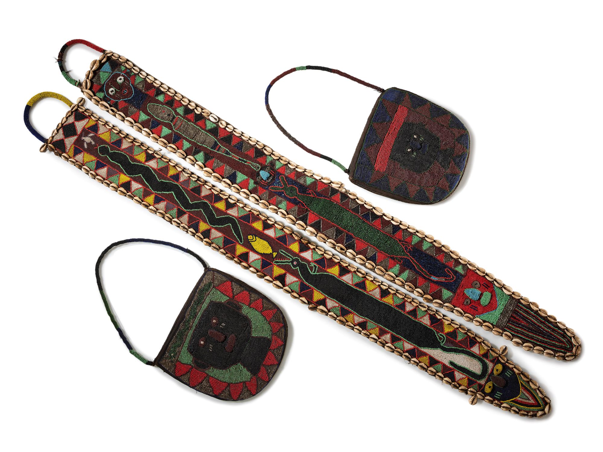 Yoruba Beaded Diviner's Hanging Panel and Beaded Purses