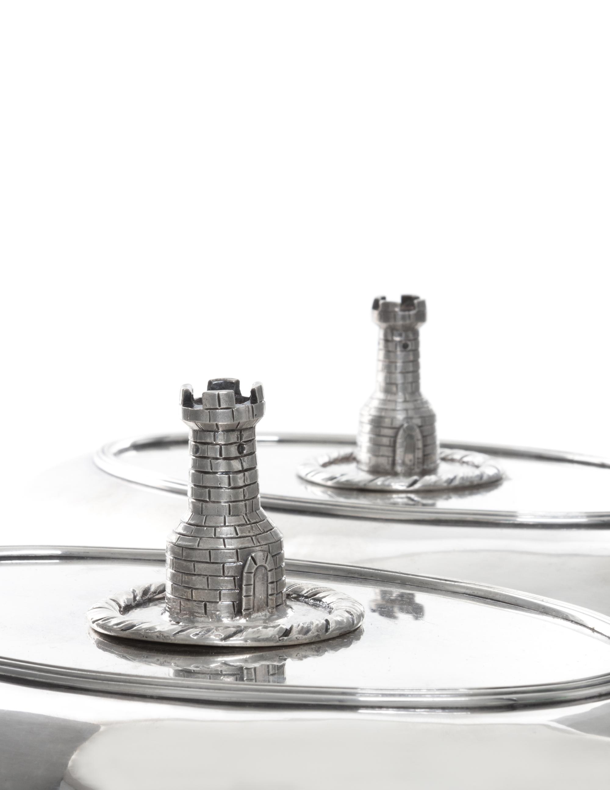 A Pair of George III Silver Entree Dishes and Covers, William Bennett, London, 1802, oval with reeded rims, the reversible covers with