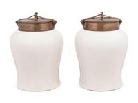 A Pair of Brass Mounted White Glazed Porcelain Jars