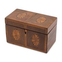 A George III Mahogany and Marquetry Tea Caddy