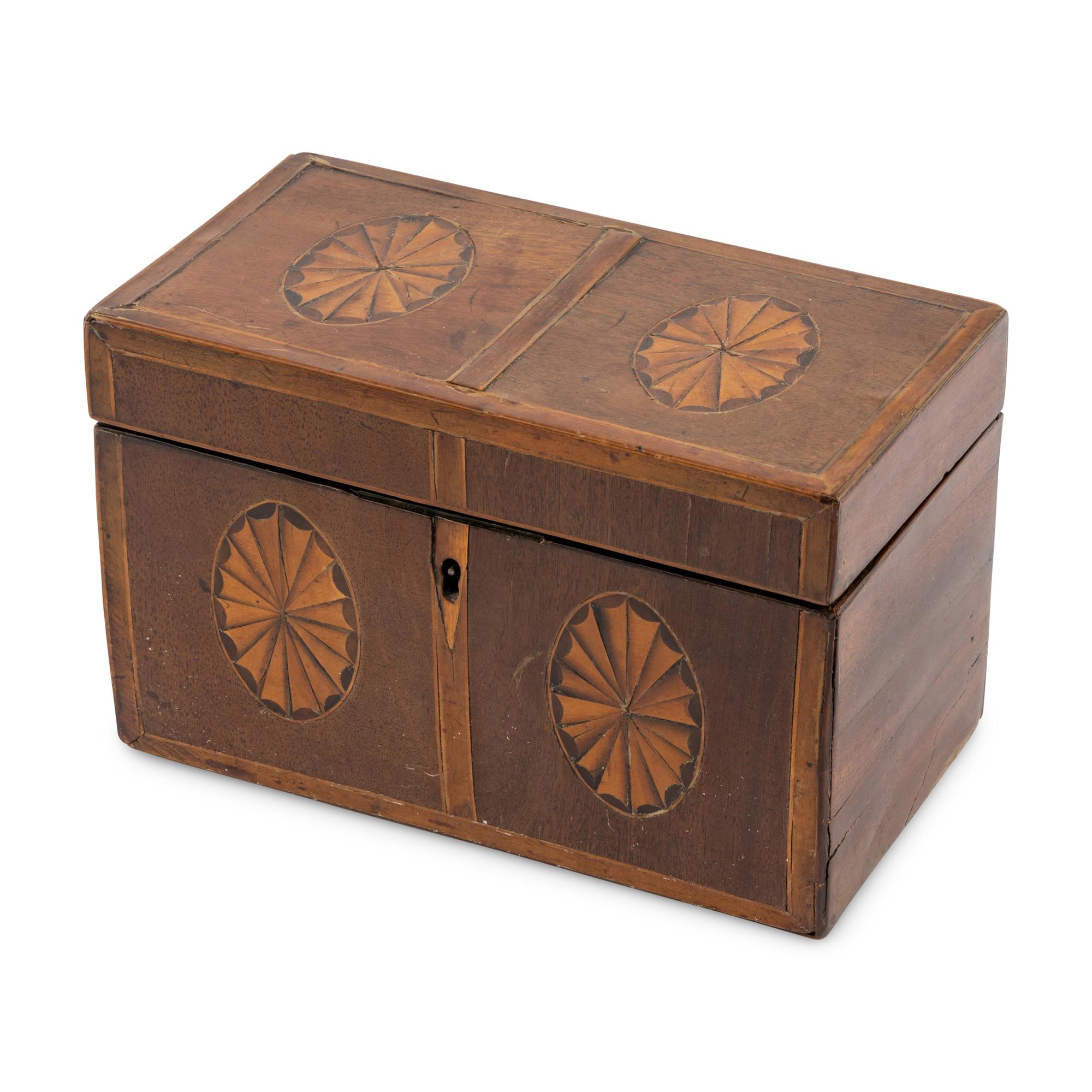 A George III Mahogany and Marquetry Tea Caddy