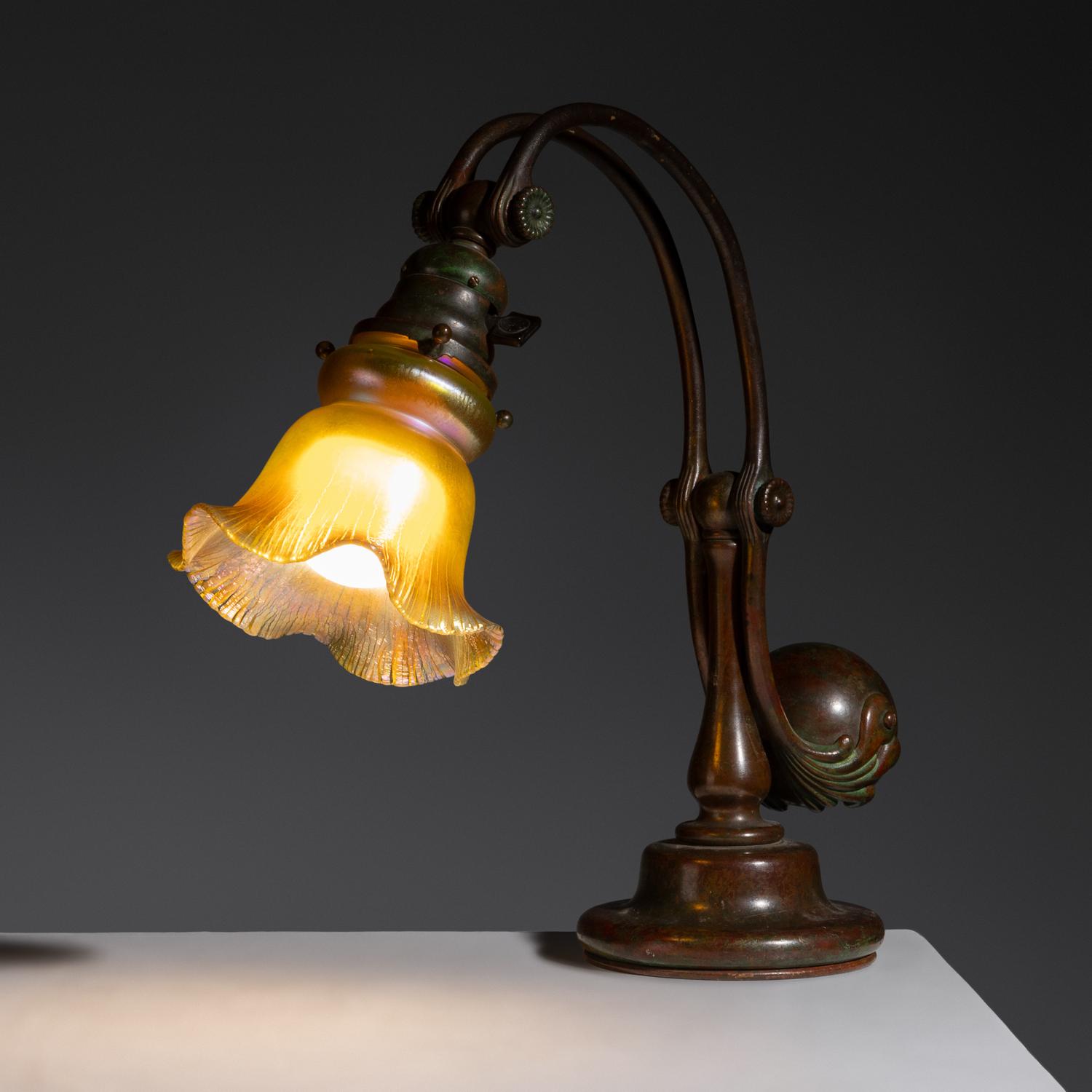 Counter Balance Table Lamp, model 417 with Quezal Shade Tiffany Studios, USA