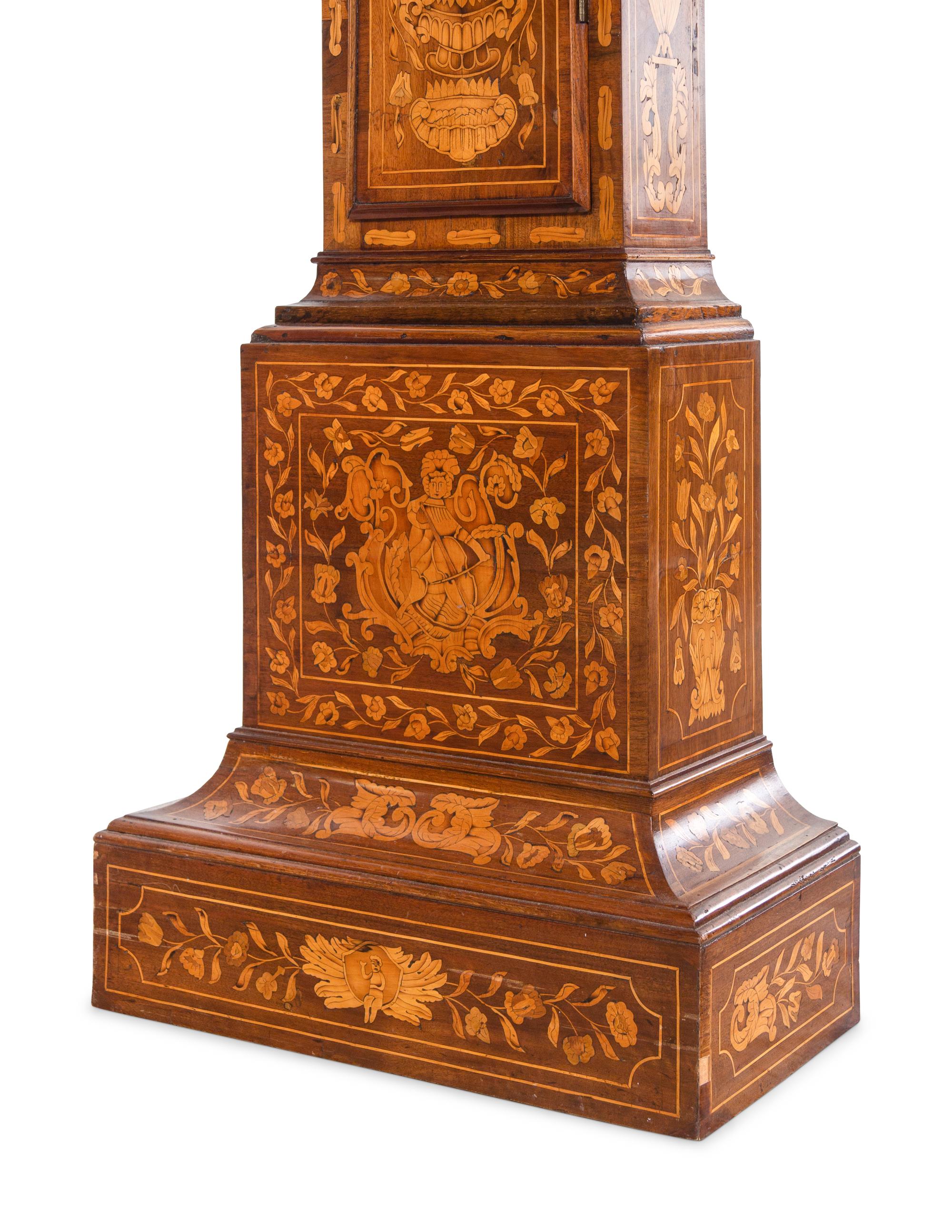 A Dutch Marquetry Tall Case Clock with an English Movement by William Rider