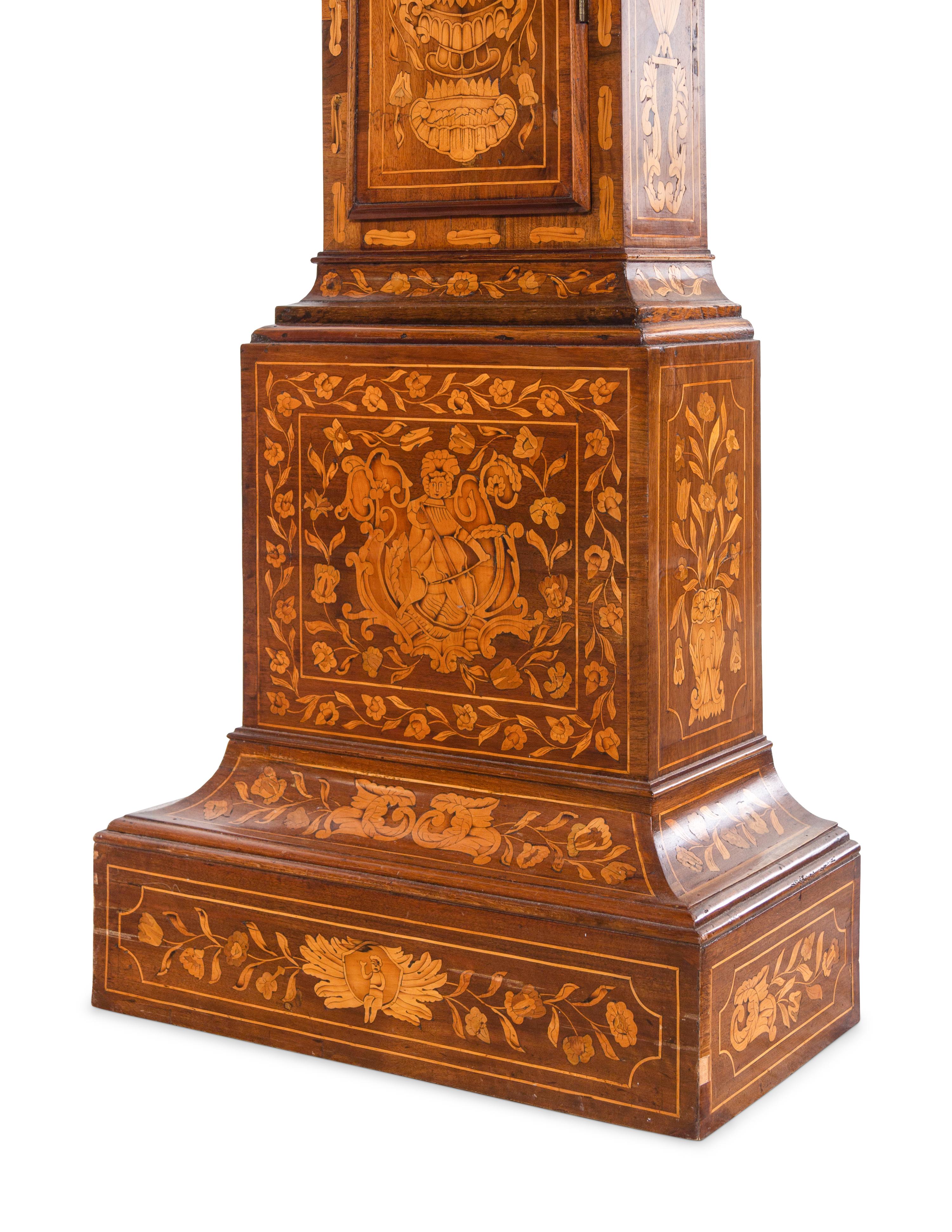 A Dutch Marquetry Tall Case Clock with an English Movement by William Rider
