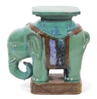 A Chinese Glazed Ceramic Elephant Pedestal Height 20 x width 17 x depth 10 inches.