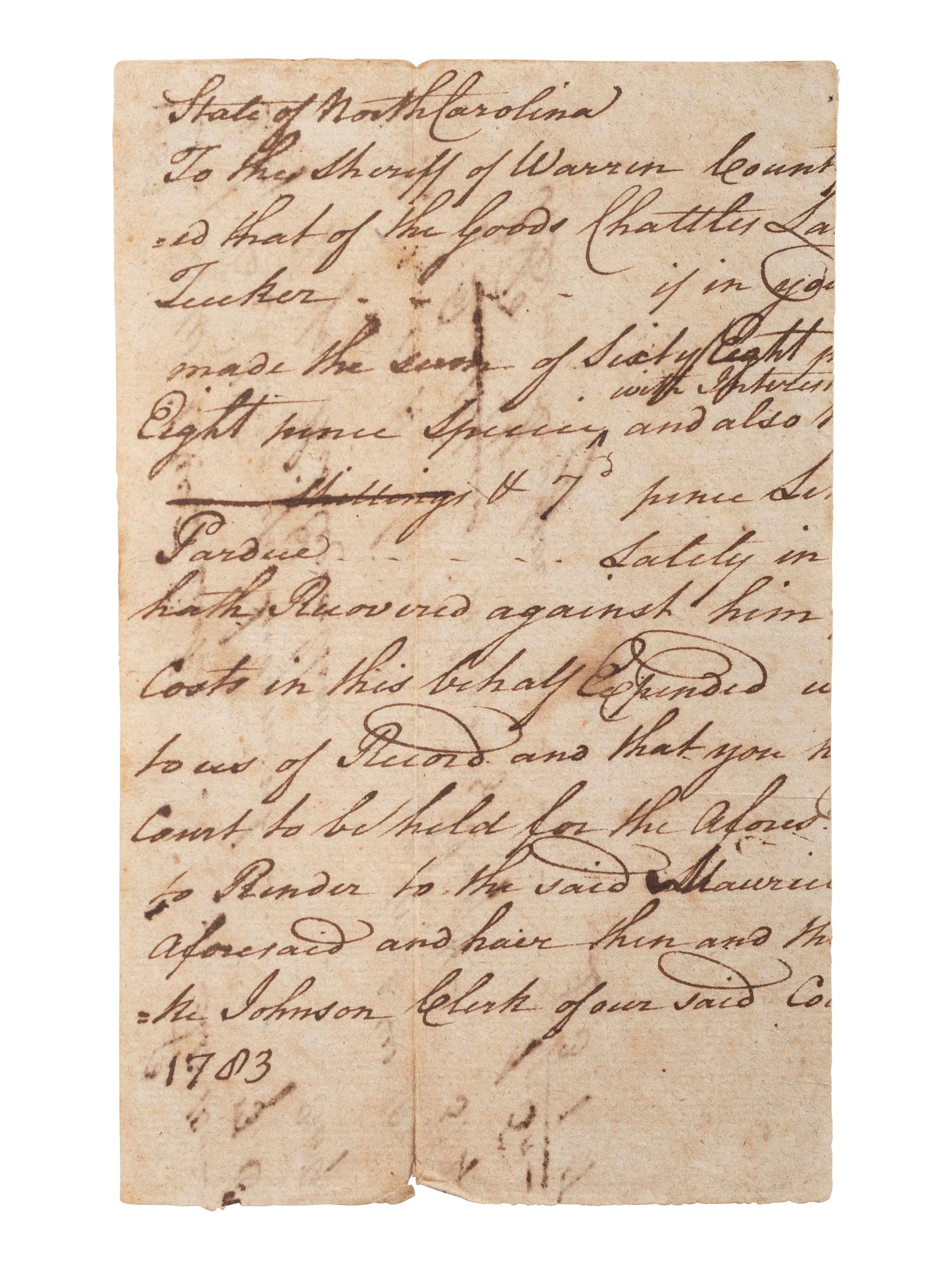 Autograph document signed ("J. Penn") by North Carolina Founding Father John Penn. 1783.