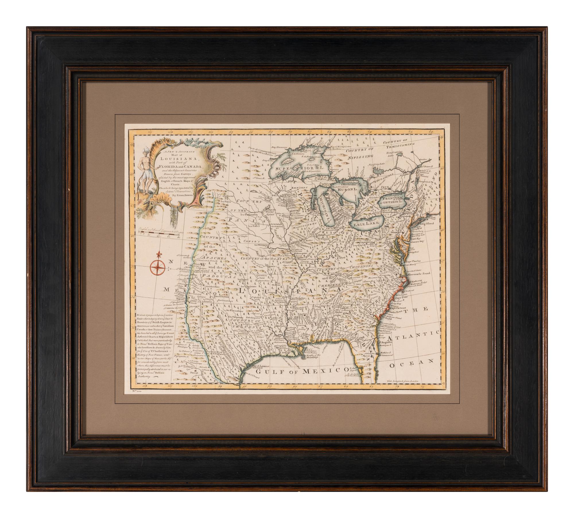 [MAPS & VIEWS]. BOWEN, Emanuel (1694-1767). A new & accurate map of Louisiana, with part of Florida and Canada, and the adjacent countries. 1747.