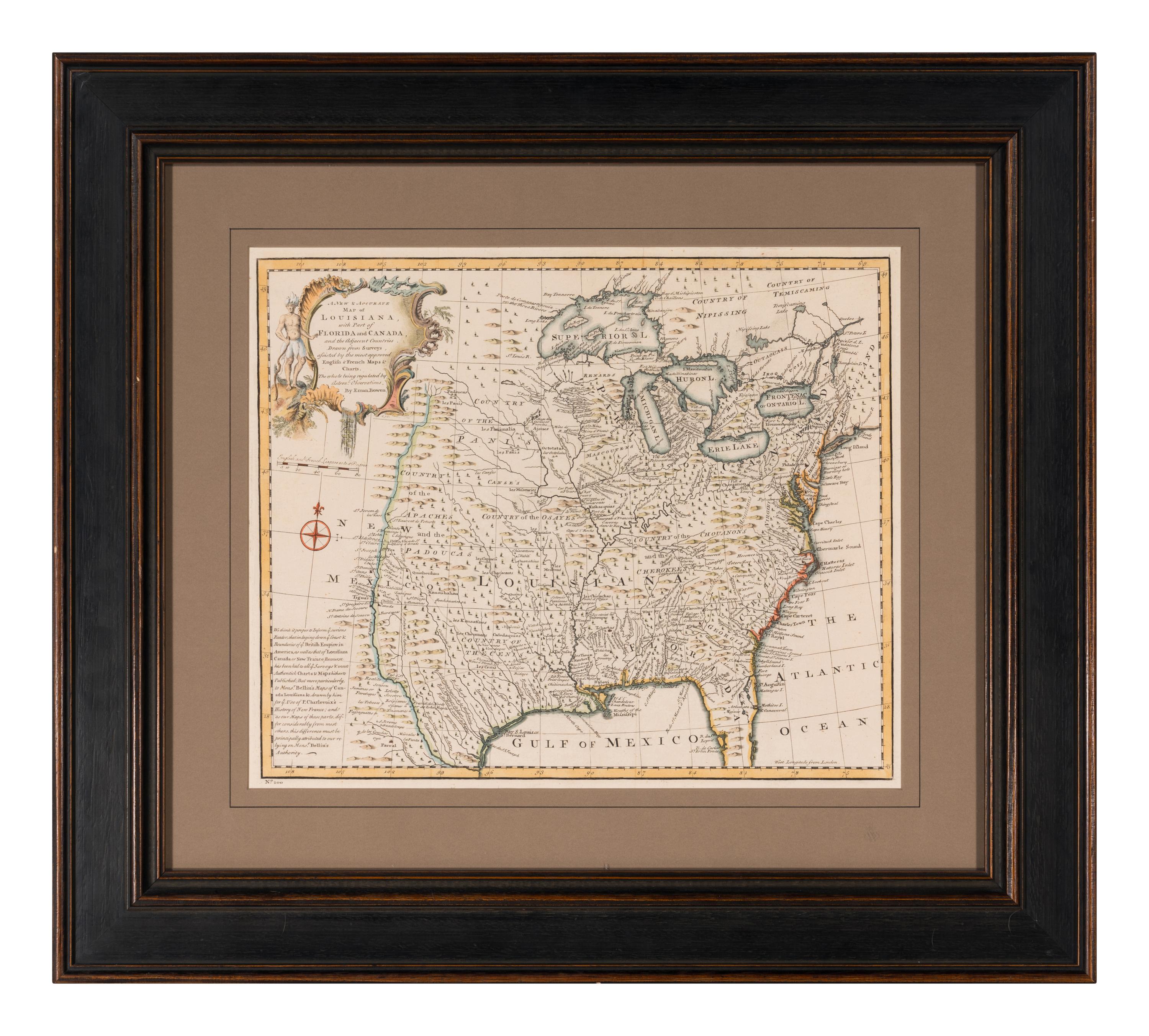 [MAPS & VIEWS]. BOWEN, Emanuel (1694-1767). A new & accurate map of Louisiana, with part of Florida and Canada, and the adjacent countries. 1747.