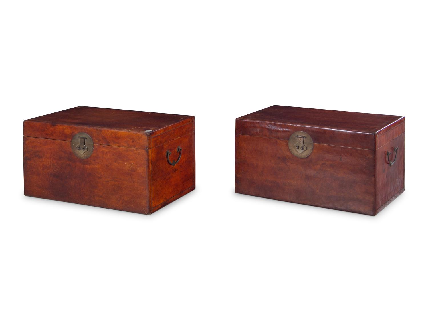 A Pair of Chinese Leather Upholstered Chests
