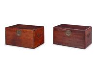 A Pair of Chinese Leather Upholstered Chests
