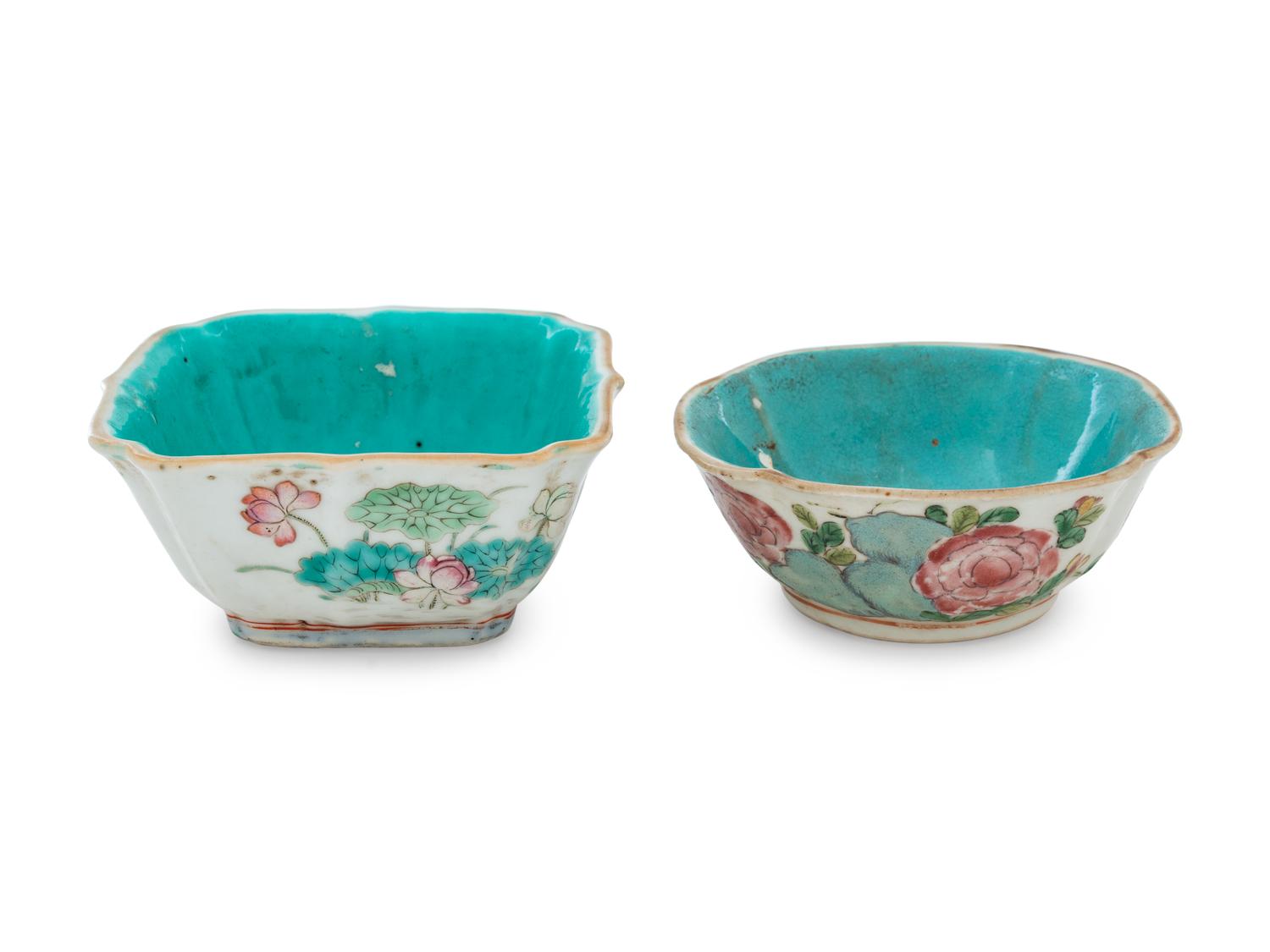 Ten Chinese Turquoise Ground Famille Rose Porcelain Articles