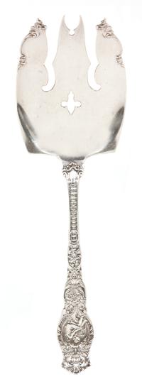 An American Silver Serving Fork, Wendell Manufacturing Co., Chicago, IL, in the Ariel pattern.