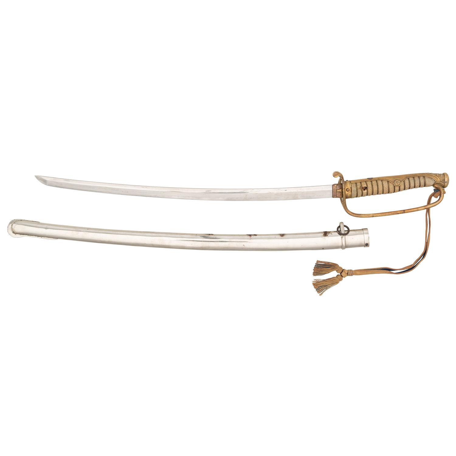 Interesting WWII-era Japanese Kyu Gunto with Officer's Sageo, Mimura Clan Mon, and Koto Blade Signed "Bishu Osafune Kiyomitsu"