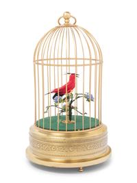 A German Gilt Metal Singing Automaton Bird Cage by Uhren Hauser