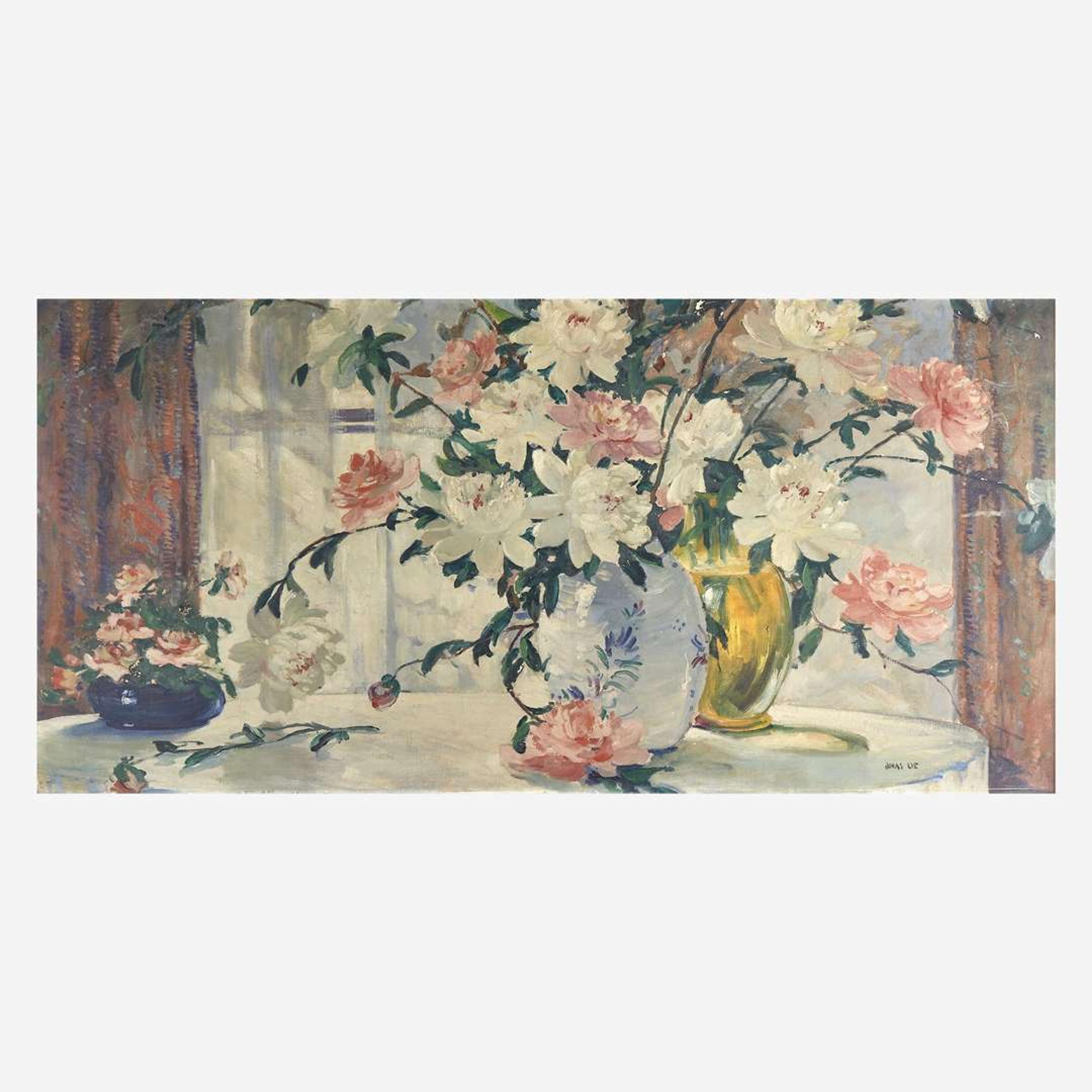 Jonas Lie (American/Norwegian, 1880–1940) Peonies in Full Bloom on the Breakfast Table
