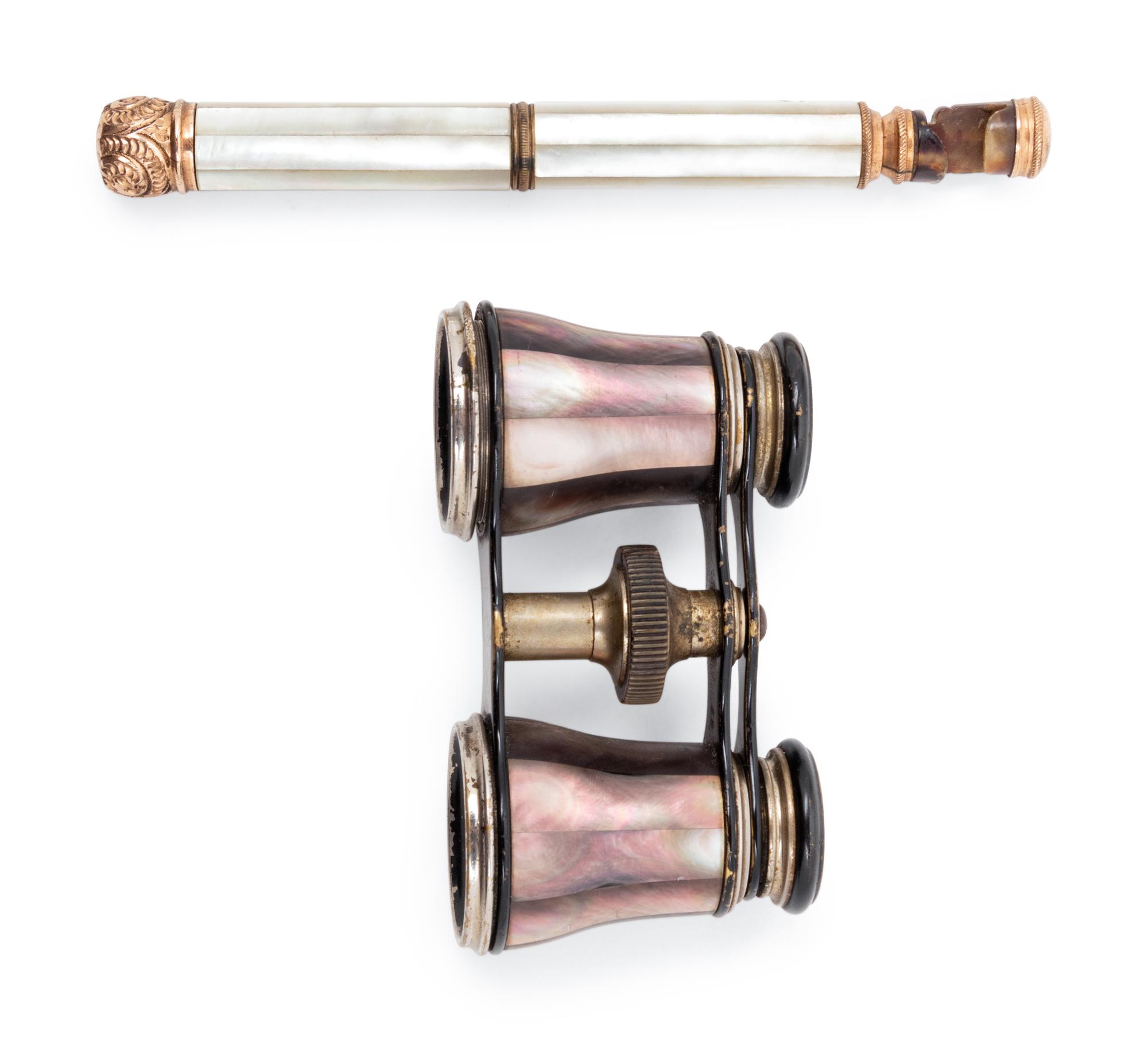A Pair of French Mother-of-Pearl Veneered Opera Glasses